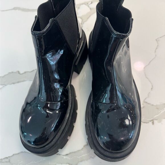 H& M Black Patent Leather Ankle Boots - Picture 1 of 4